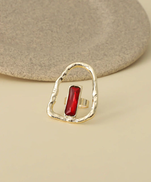 Abstract Red Stone Gold Ring