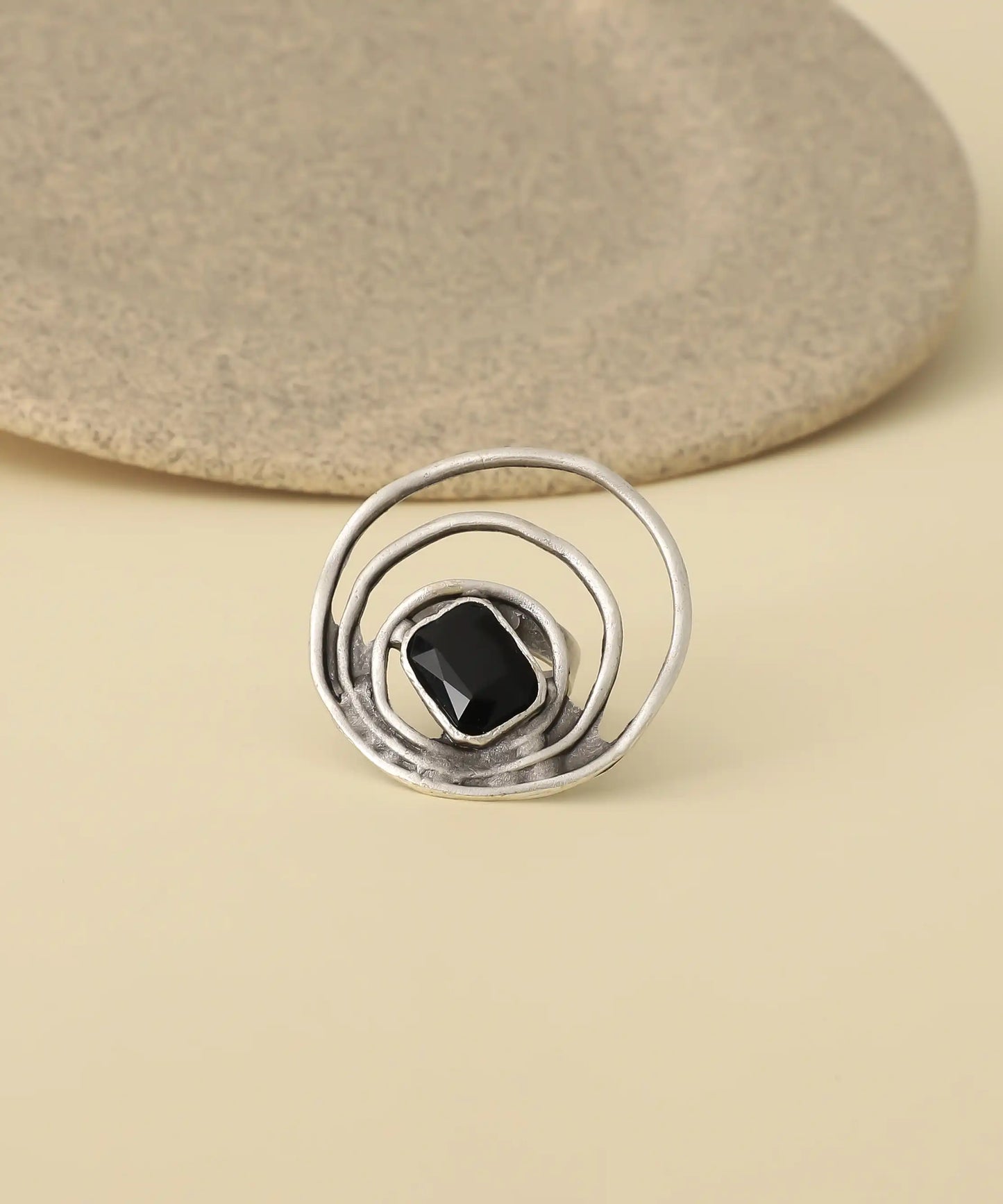 Spiral Black Stone Textured Ring
