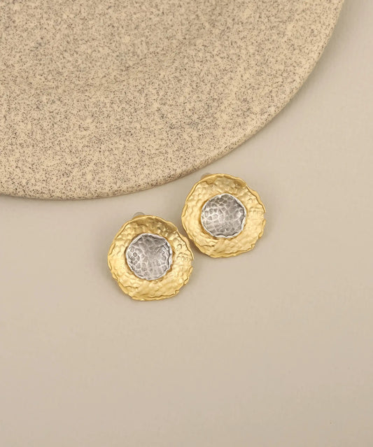 Hammered Dual Tone Round Earrings