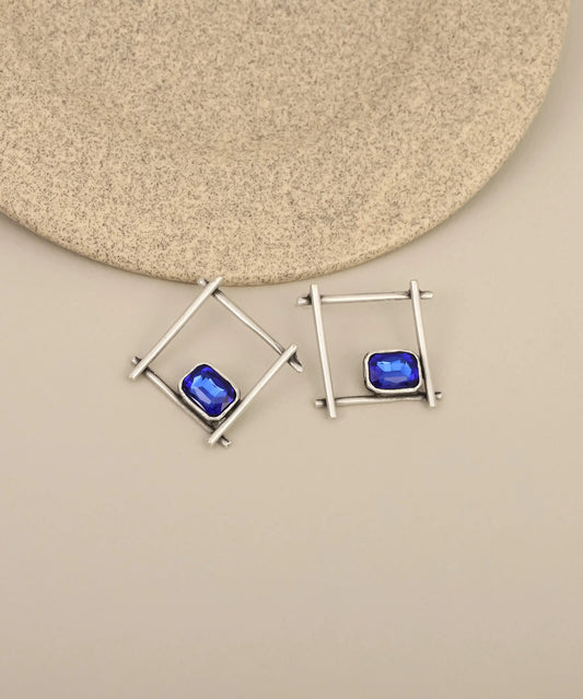 Geometric Blue Stone Square Earrings