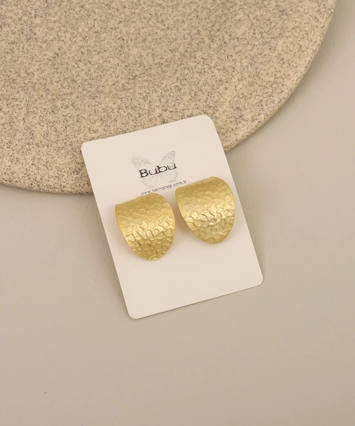 Hammered Gold Shield Stud Earrings