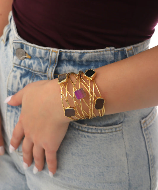 Gold Multi Stone Wrap Cuff Bracelet