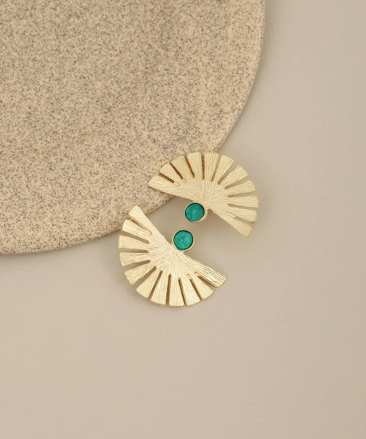 Gold Fan Turquoise Statement Earrings