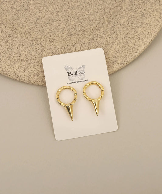 Gold Spike Circle Stud Earrings