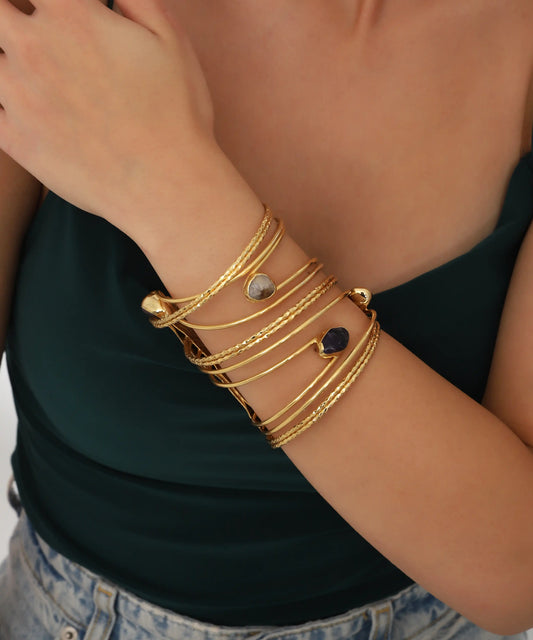 Gold Multi Layer Stone Cuff Bracelet