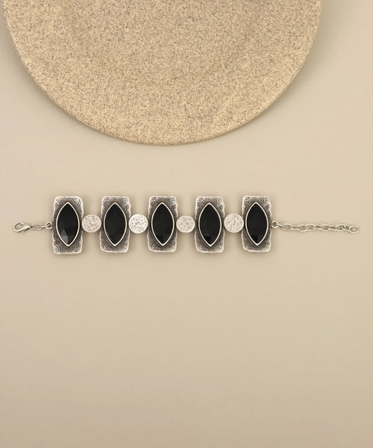 Silver Black Geometric Stone Bracelet