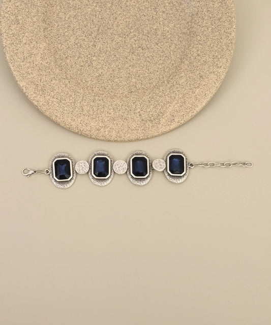 Silver Navy Rectangular Stone Bracelet