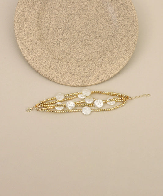 Gold Multi Strand Pearl Beaded Bracelet