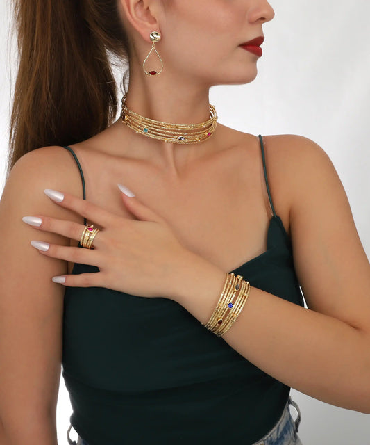 Gold Multicolor Gem Layered Jewelry Set