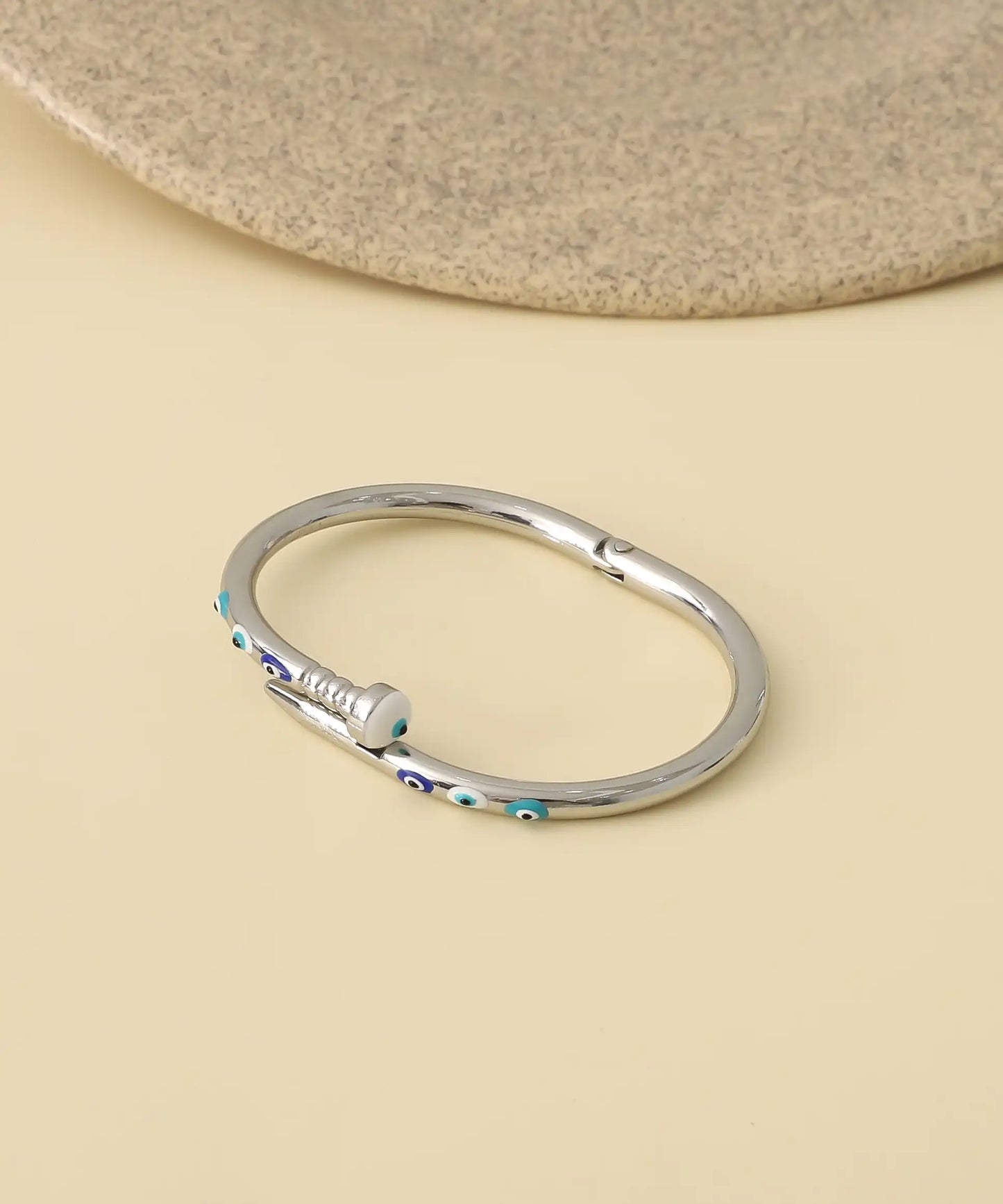 Silver Evil Eye Bangle Bracelet