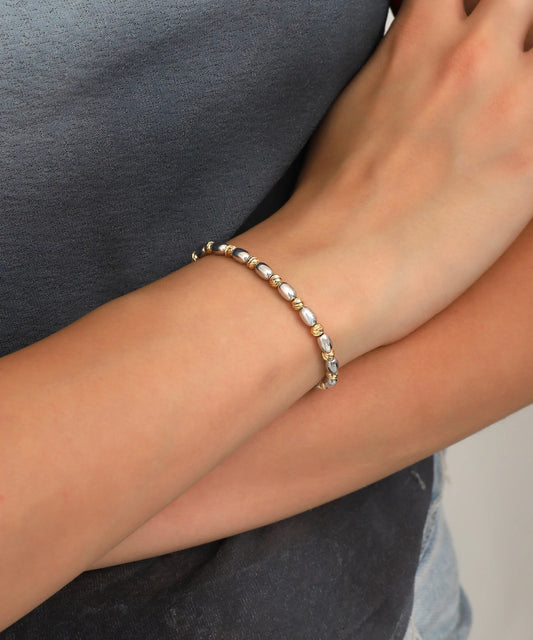 Silver Gold Oval Bead Minimal Bracelet