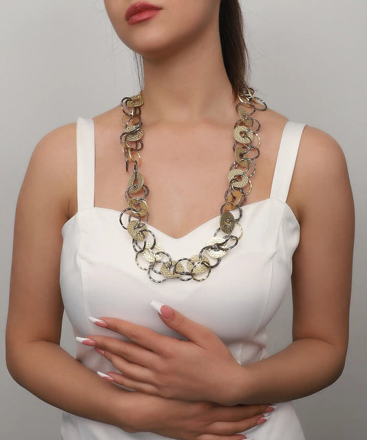 Two Tone Textured Link Chain Necklace
