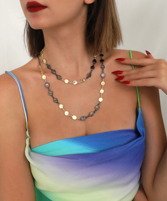 Two Tone Layered Disc Chain Necklace