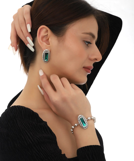 Emerald Art Deco Earring Bracelet Set