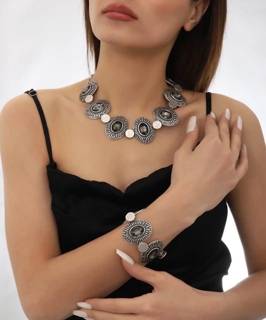 Smoky Crystal Vintage Necklace Bracelet Set
