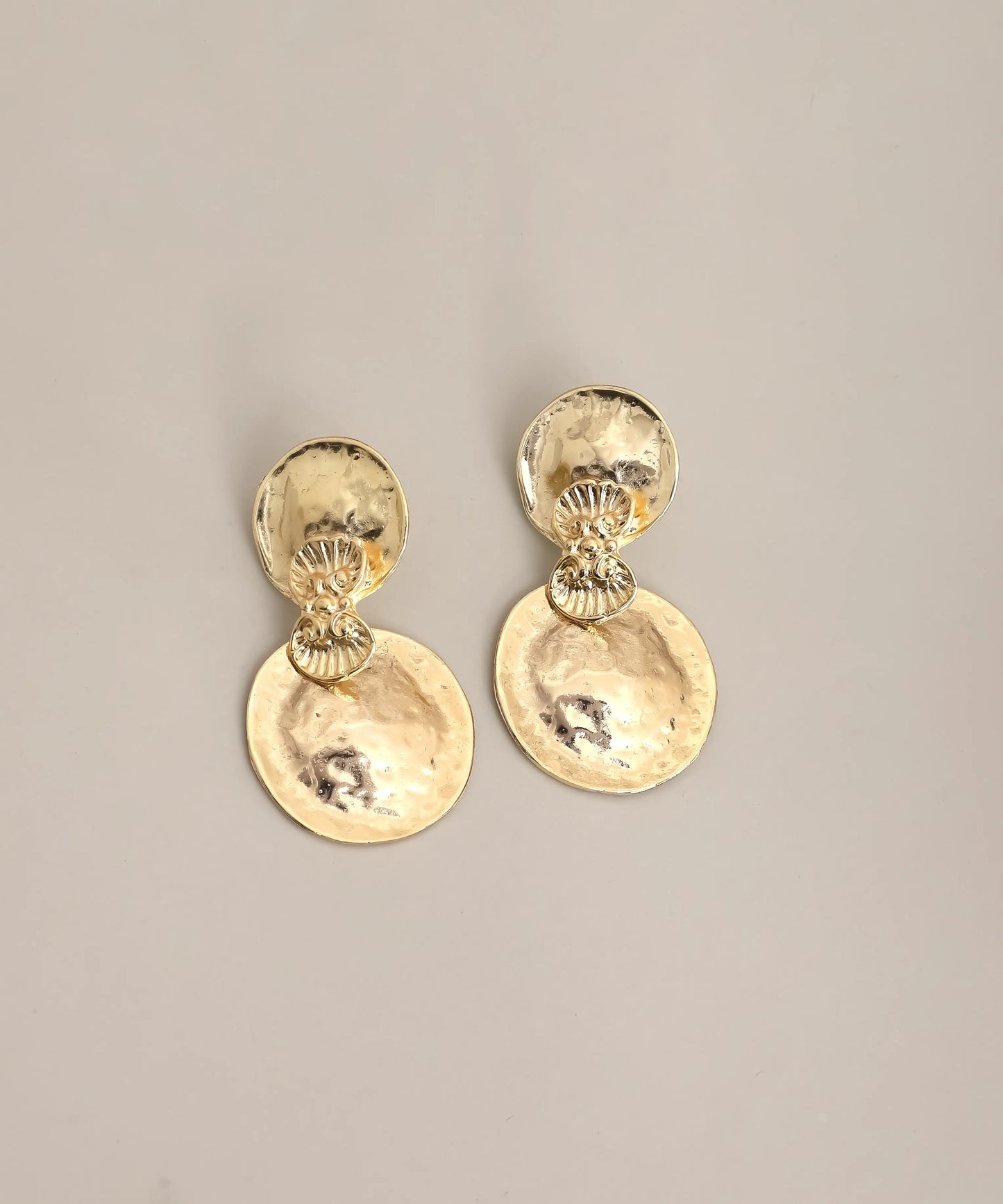 Gold Hammered Disc Statement Earrings
