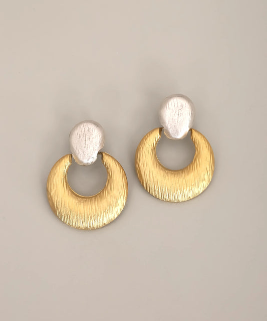 Two Tone Textured Hoop Drop Earrings