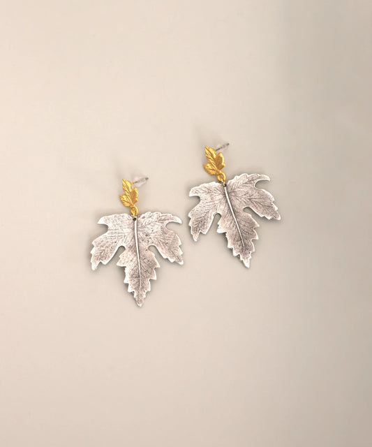 Two Tone Maple Leaf Drop Earrings