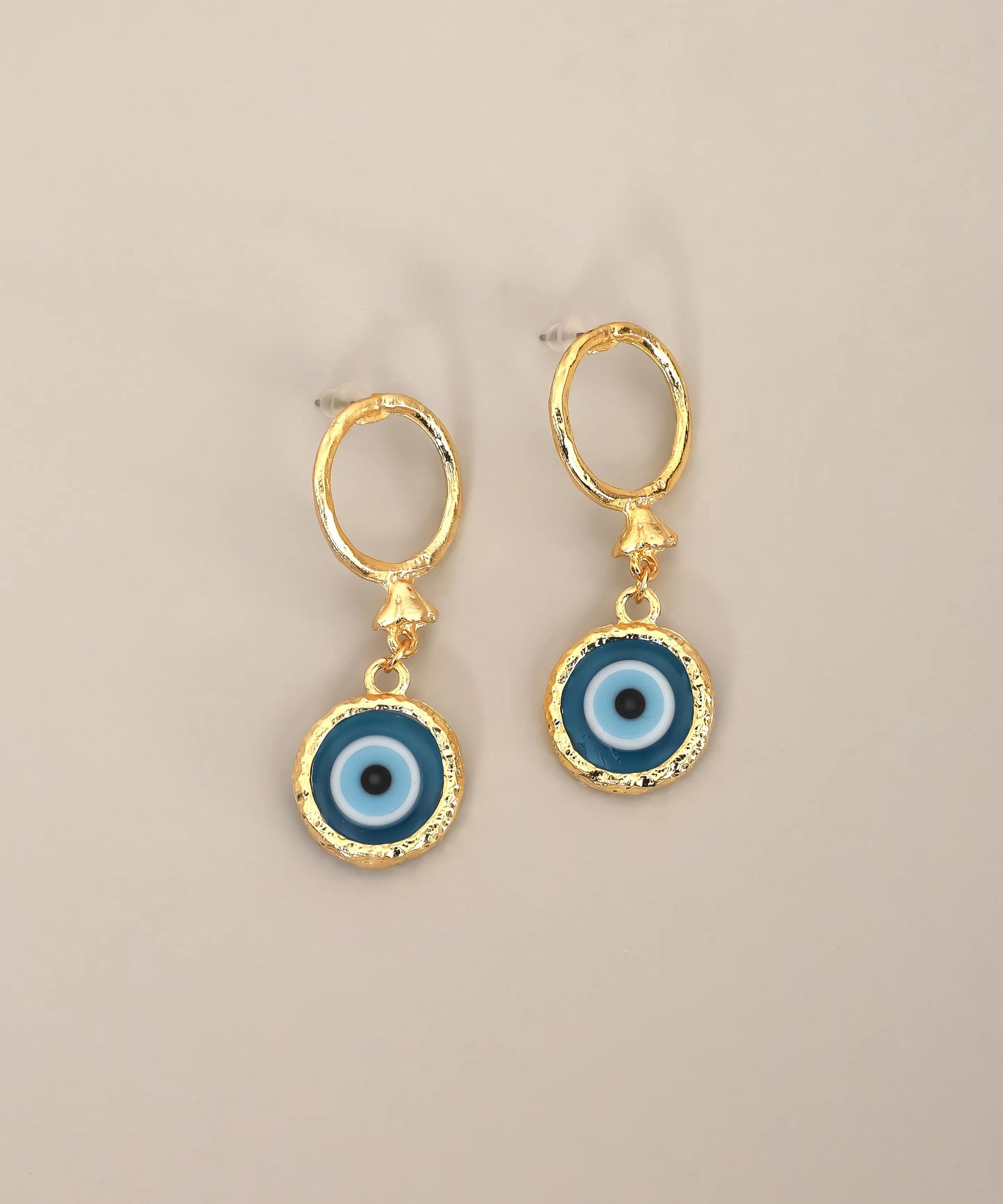 Blue Evil Eye Oval Drop Earrings