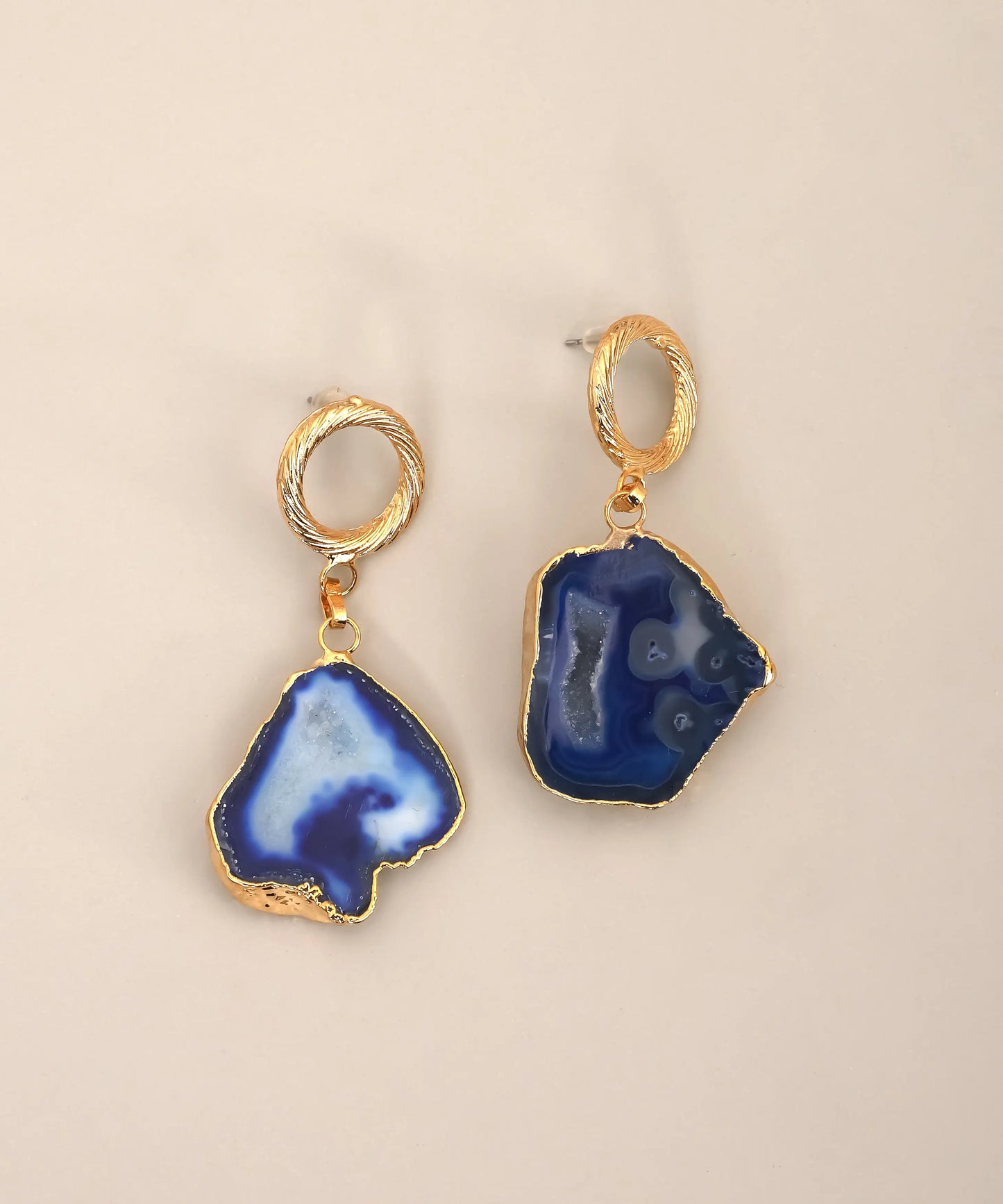 Blue Geode Hoop Drop Earrings