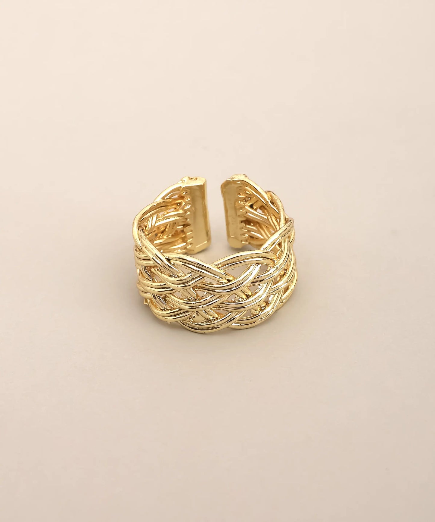 Gold Plated Woven Braid Cuff Ring Adjustable