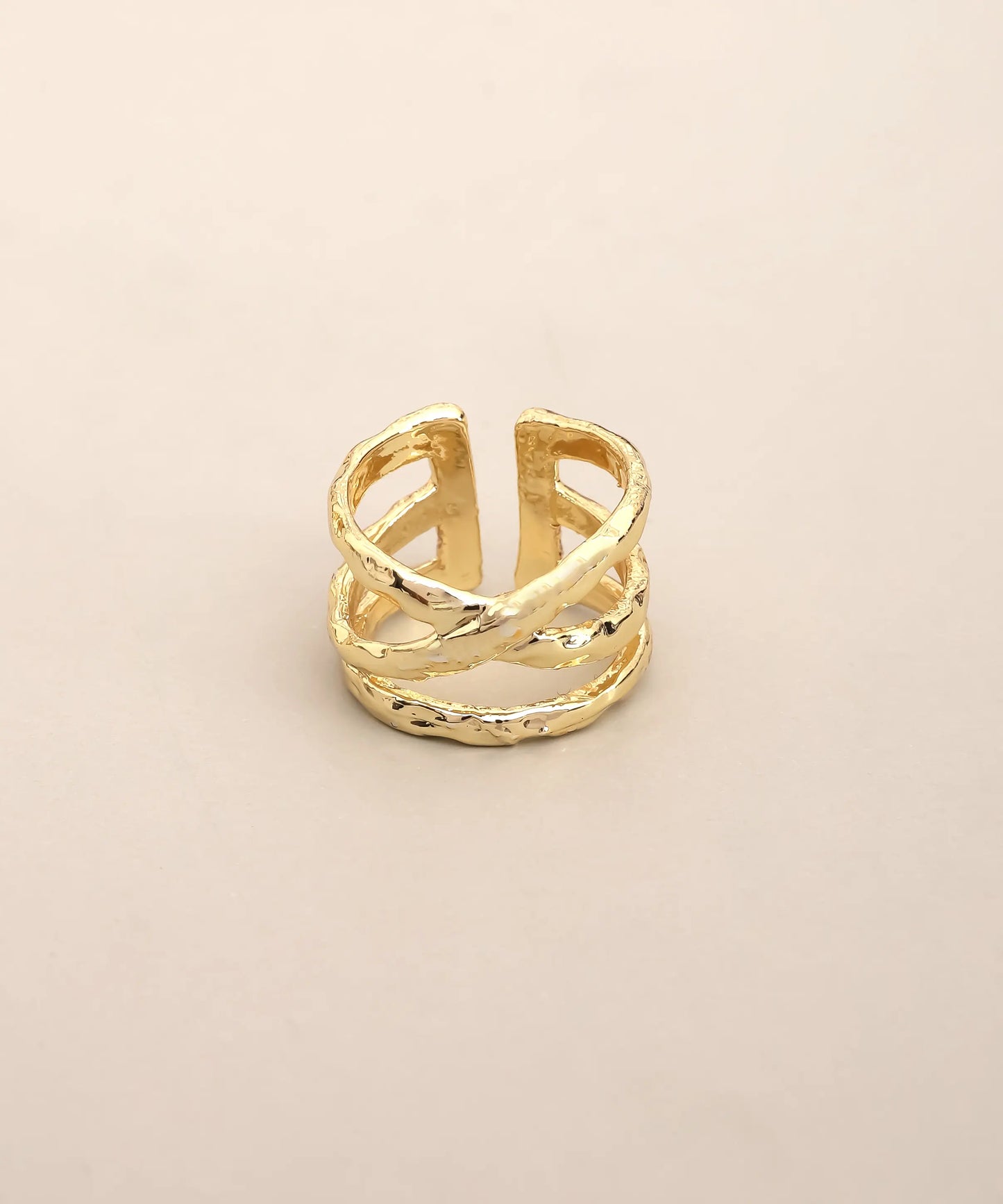 Gold Plated Crossed Band Ring Adjustable