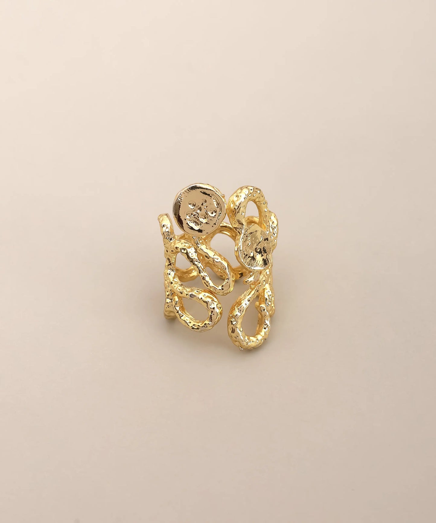 Gold Plated Abstract Loop Statement Ring Adjustable