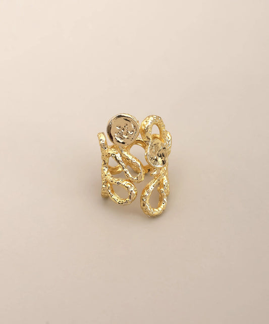 Gold Plated Abstract Loop Statement Ring Adjustable
