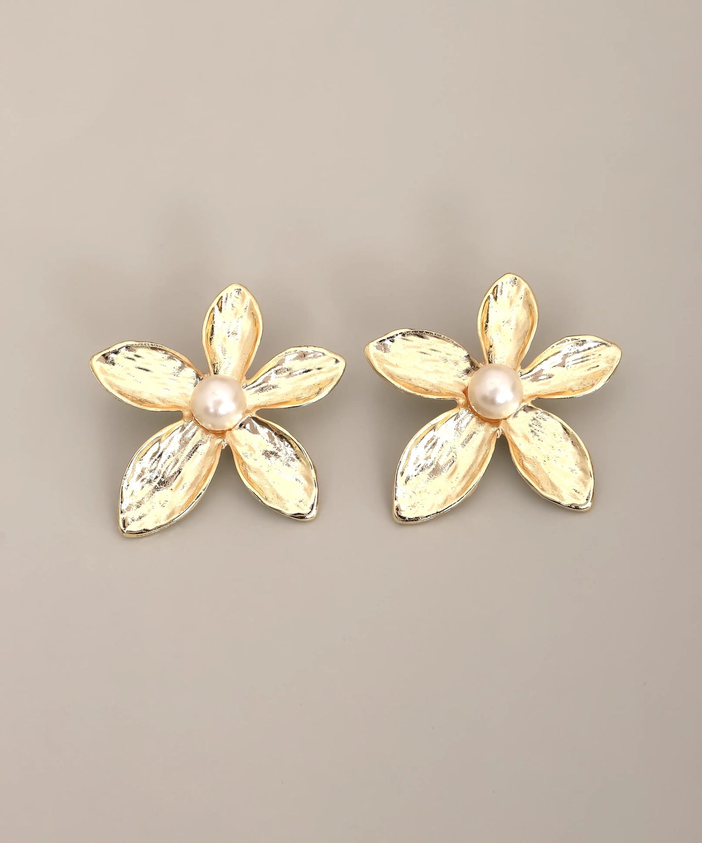Gold Pearl Maple Leaf Stud Earrings