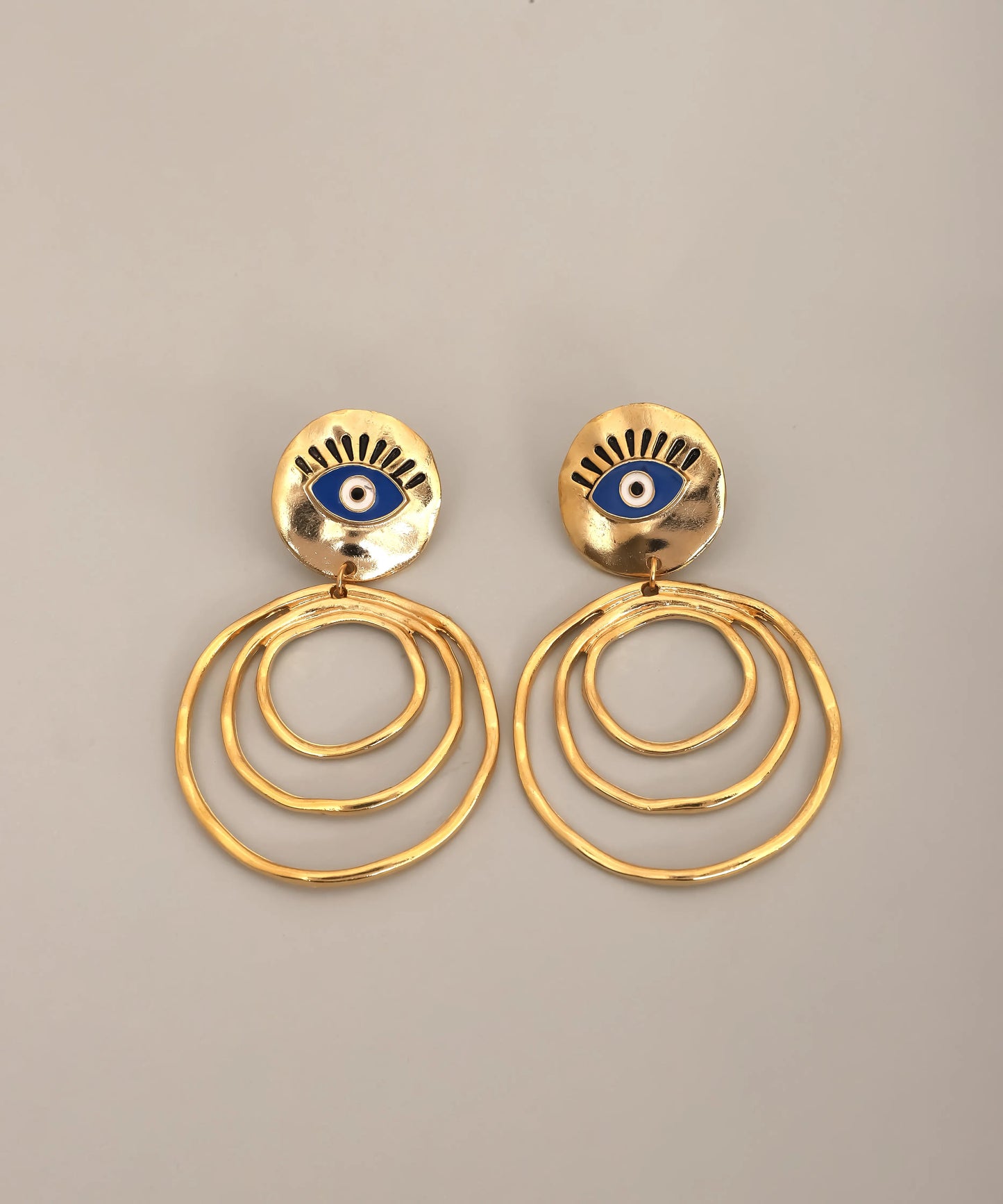 Gold Blue Evil Eye Circle Drop Earrings