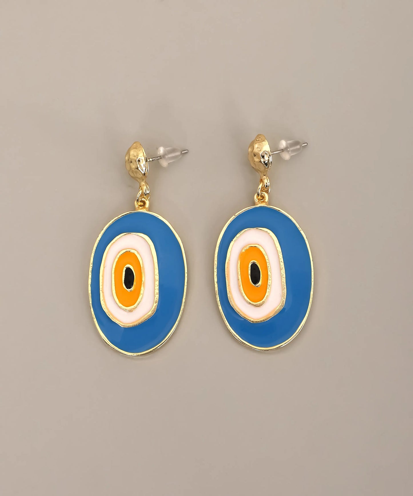 Blue Oval Evil Eye Drop Earrings