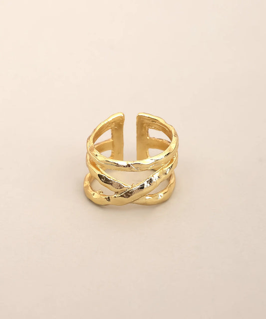 Gold Plated Layered Textured Ring Adjustable