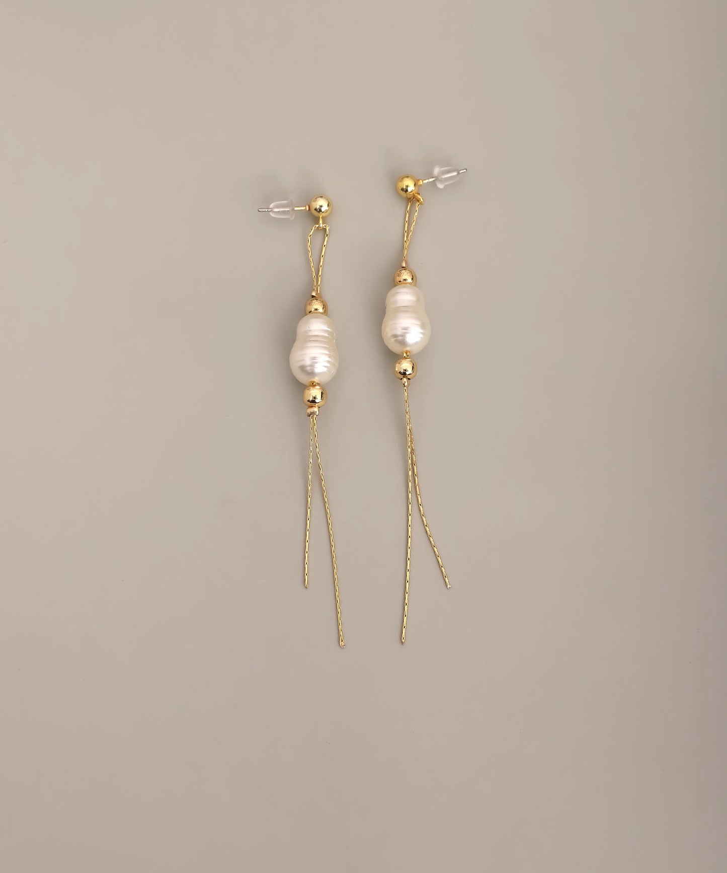 Gold Baroque Pearl Chain Drop Earrings
