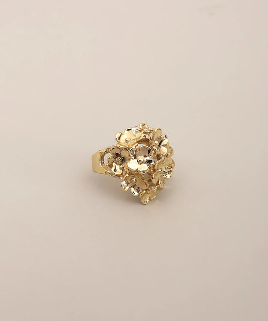 Gold Plated Floral Cluster Statement Ring Adjustable