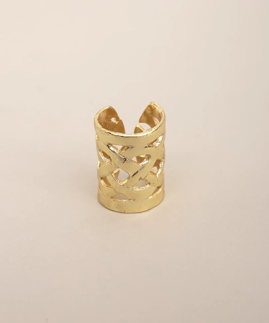 Gold Plated Wide Cutout Cuff Ring Adjustable