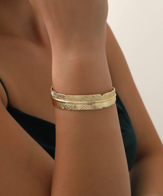 Gold Plated Feather Cuff Bracelet