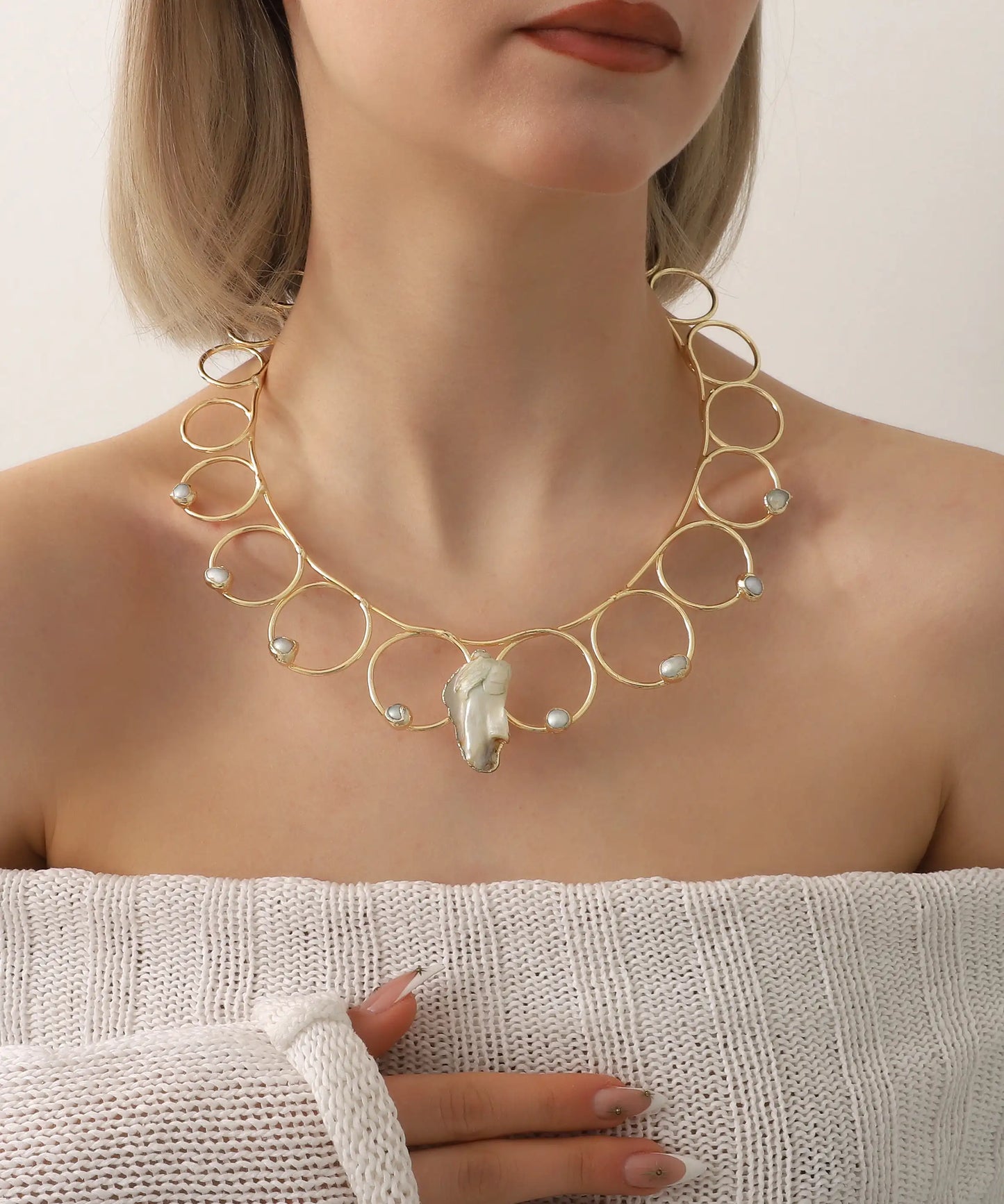 Gold Plated Geometric Stone Necklace