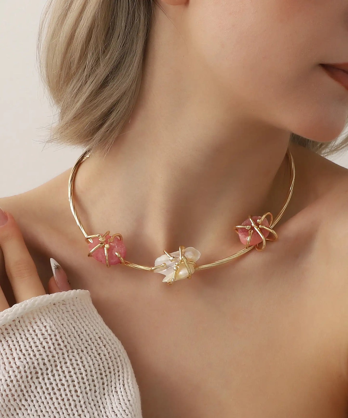 Gold Plated Natural Stone Necklace