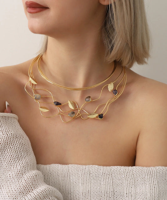 Gold Plated Natural Stone Necklace