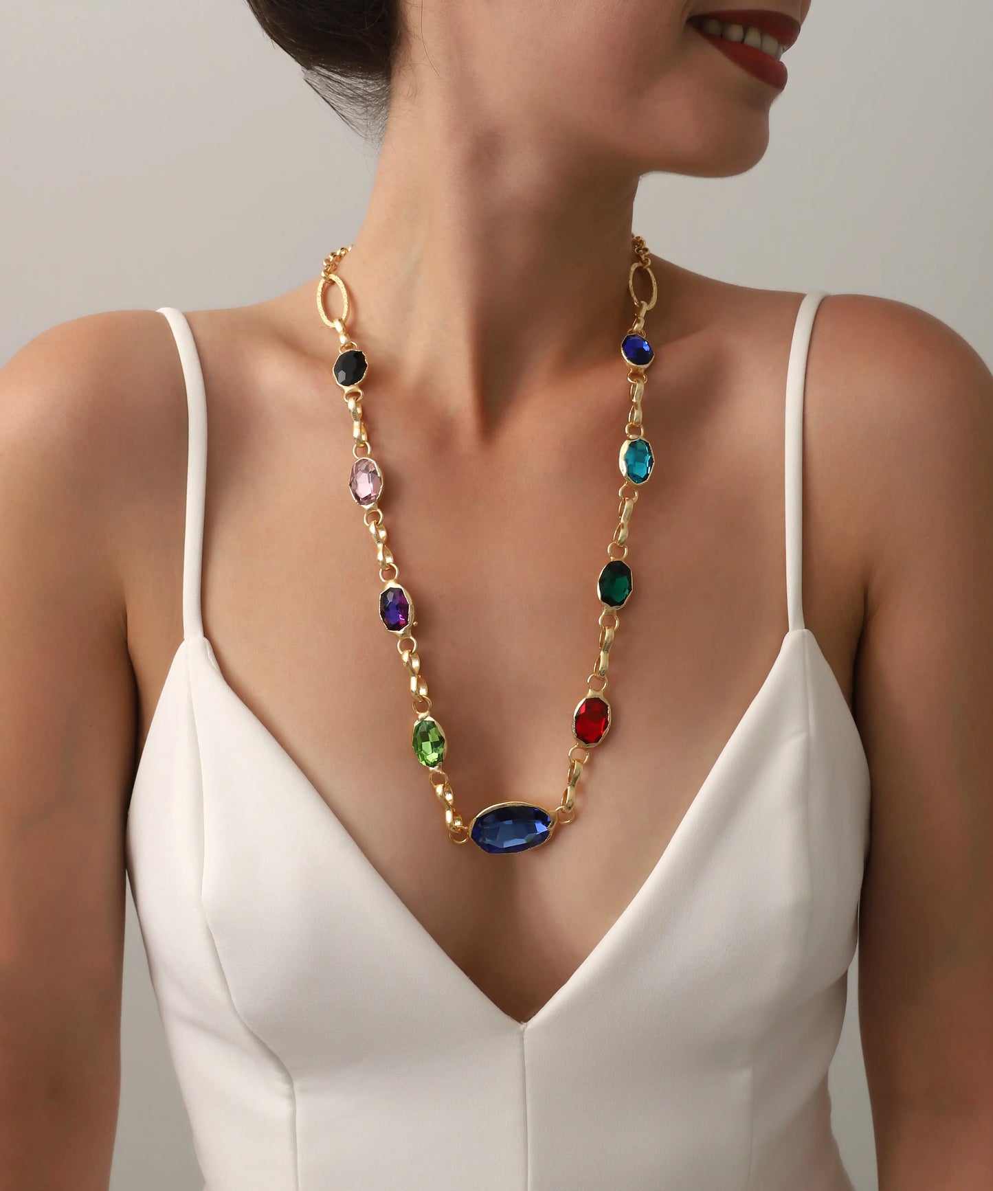 Gold Plated Colorful Stone Necklace