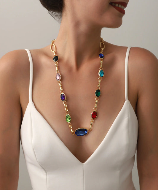 Gold Plated Colorful Stone Necklace