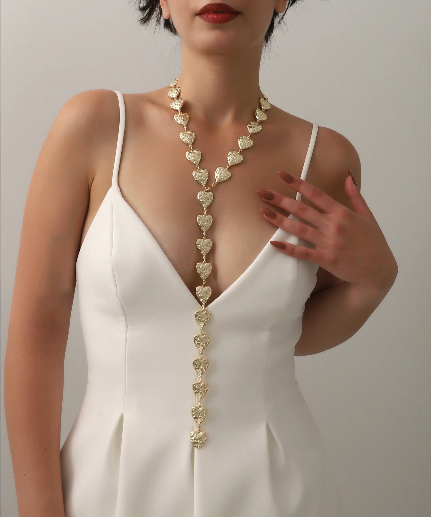 Gold Plated Heart Lariat Y Necklace