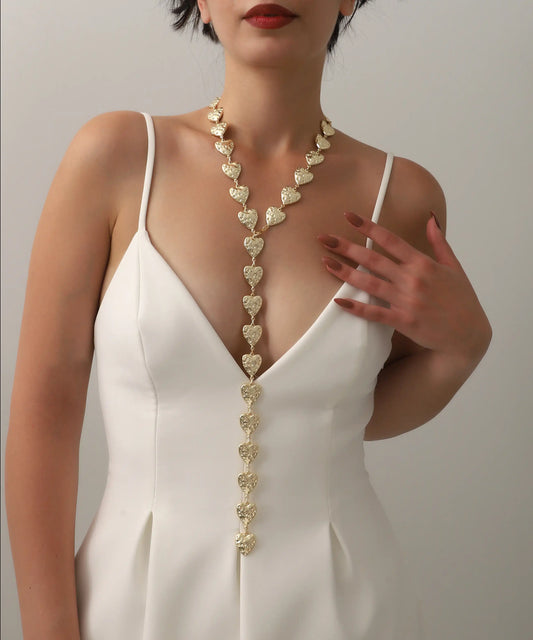 Gold Plated Heart Lariat Y Necklace