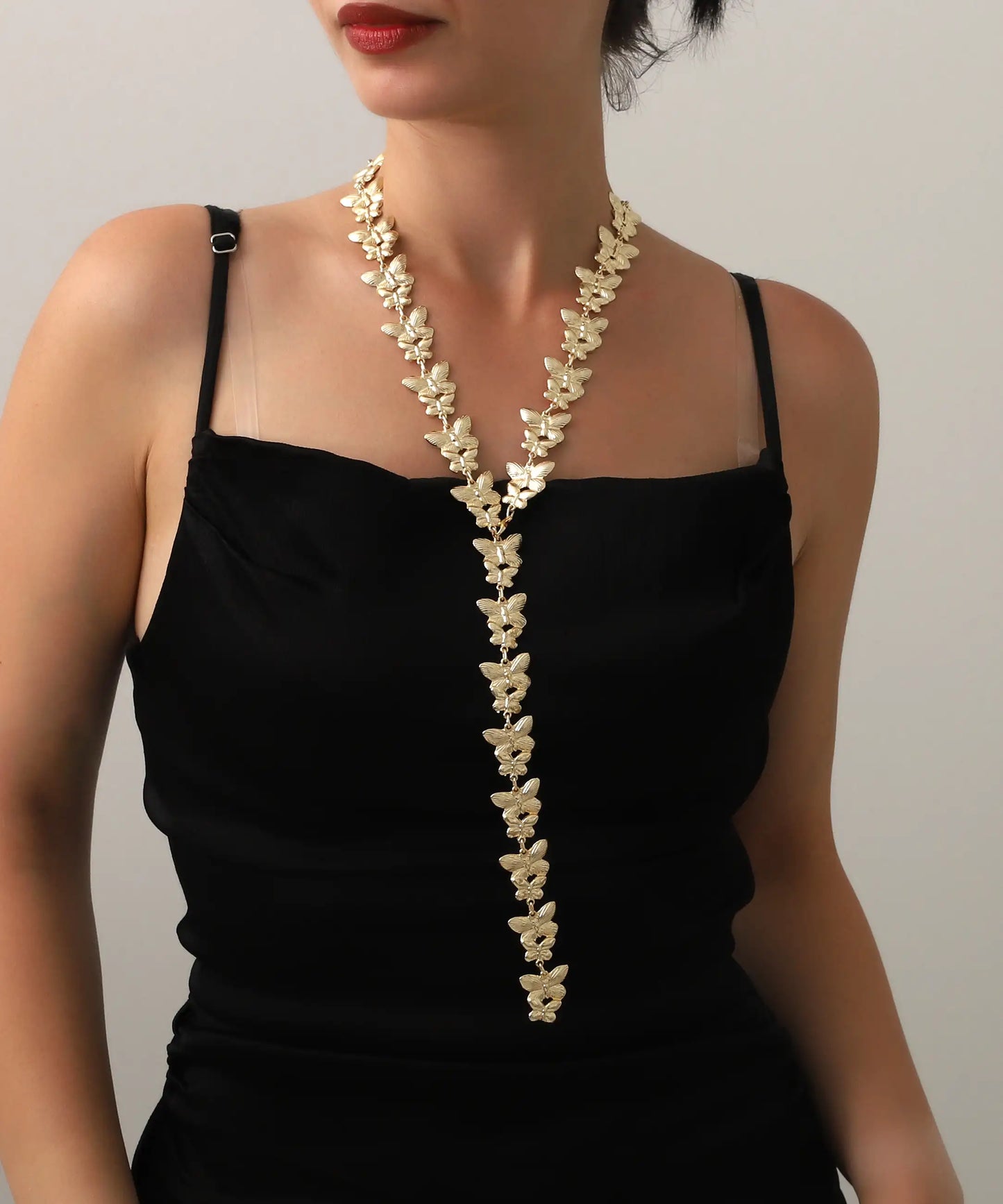 Gold Plated Butterfly Lariat Y Necklace