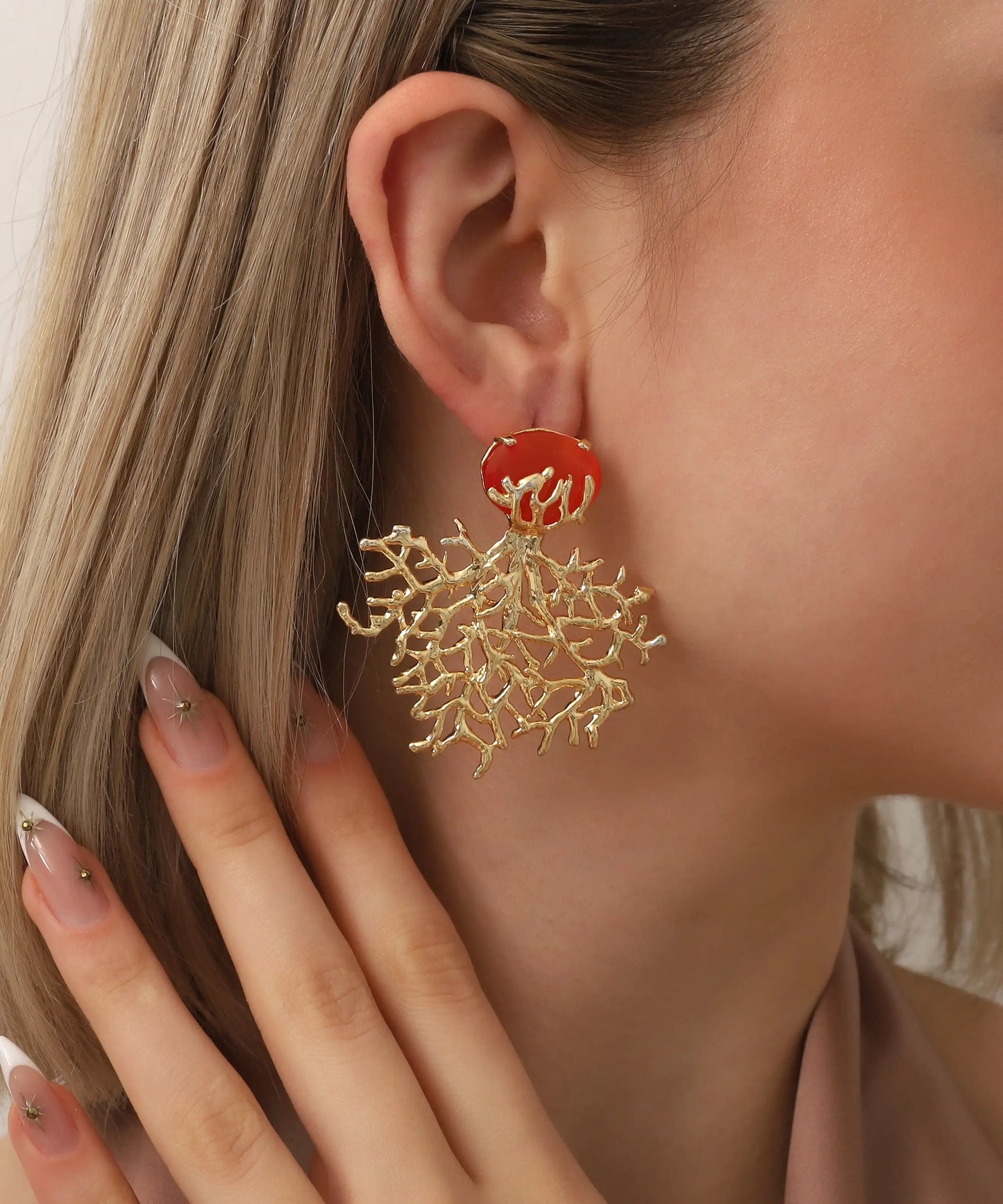 Gold Plated Abstract Stone Earrings