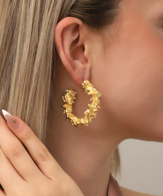 Gold Plated Hammered Circle Earrings