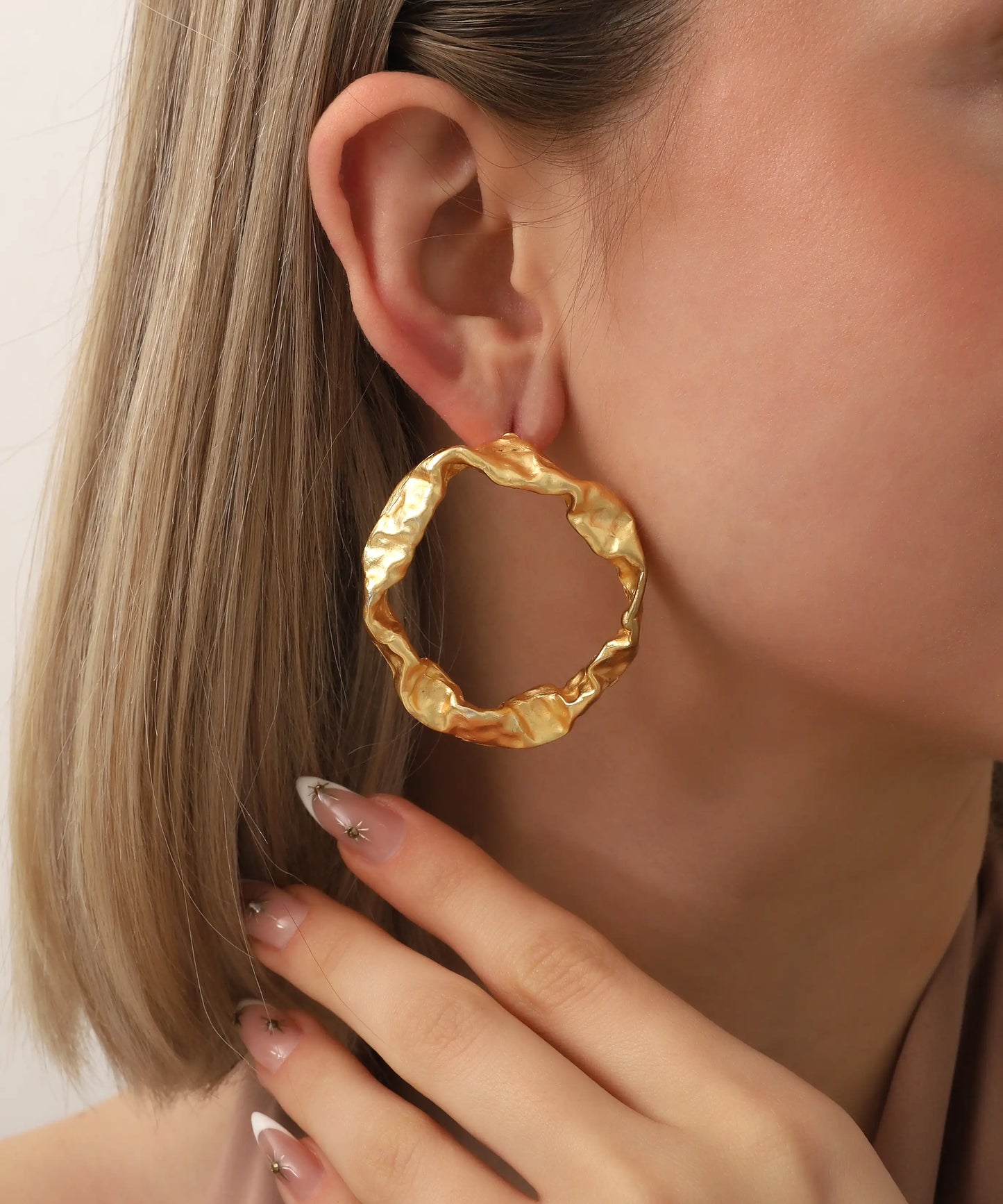 Gold Plated Hammered Circle Earrings