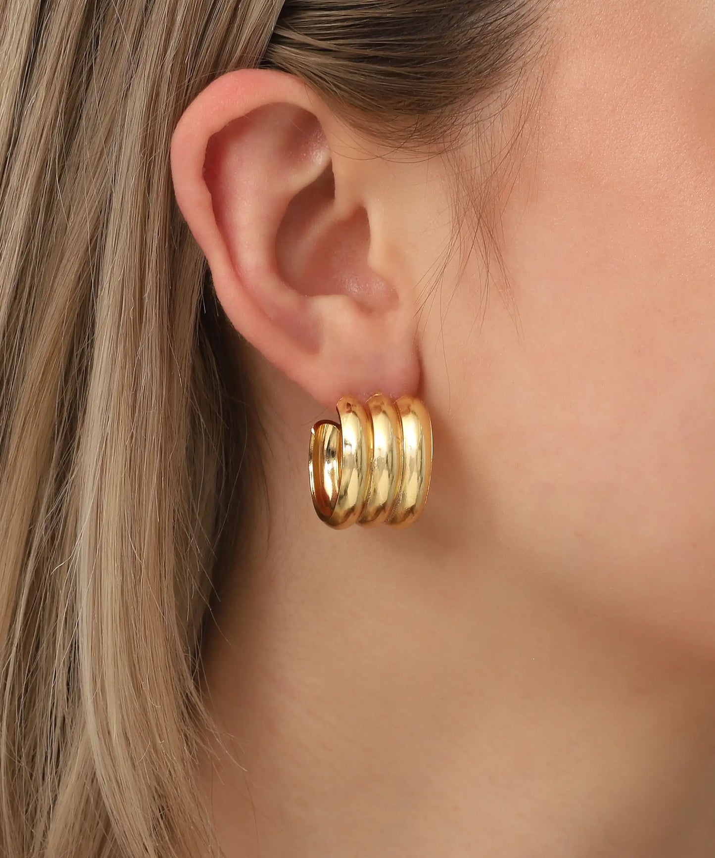 Gold Plated Triple Round Earrings