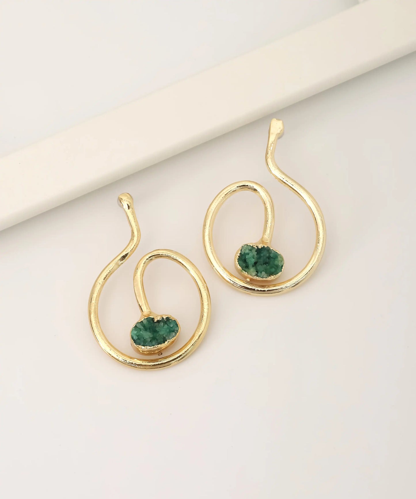 Gold Plated Green Stone Earrings