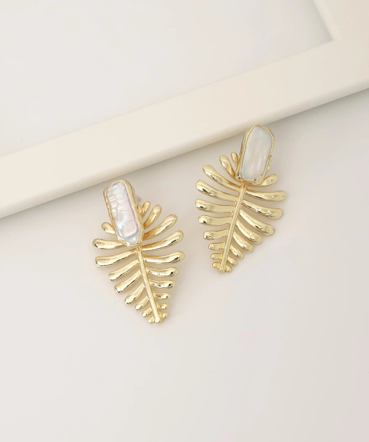 Gold Plated Leaf Stone Earrings